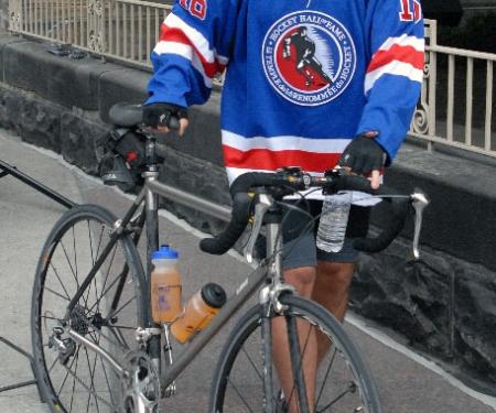 Pat LaFontaine about to ride his bicycle