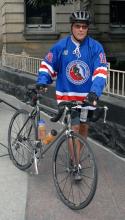 Pat LaFontaine about to ride his bicycle